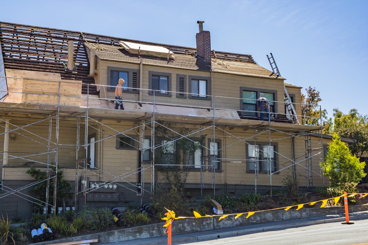 Gutter repair work on a home exterior